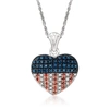 ROSS-SIMONS RED, WHITE AND BLUE DIAMOND AMERICAN FLAG HEART PENDANT NECKLACE IN STERLING SILVER