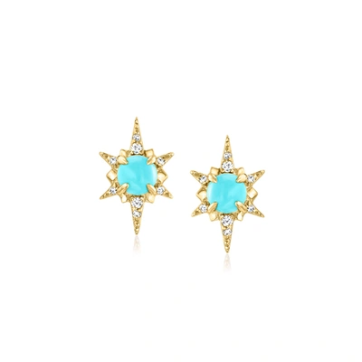 Rs Pure By Ross-simons Turquoise Starburst Earrings With Diamond Accents In 14kt Yellow Gold In Blue