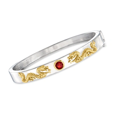 Ross-simons Garnet Dragon Bangle Bracelet In 2-tone Sterling Silver In Red
