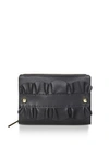 Milly Ruffle Top Zip Leather Clutch In Black/gold