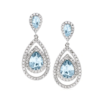 Ross-simons Aquamarine And White Topaz Pear-shaped Drop Earrings In Sterling Silver