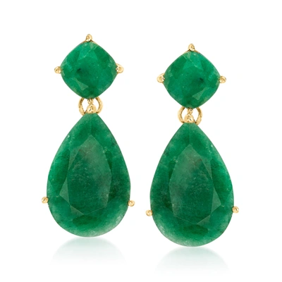 Ross-simons Emerald Drop Earrings In 18kt Gold Over Sterling In Green