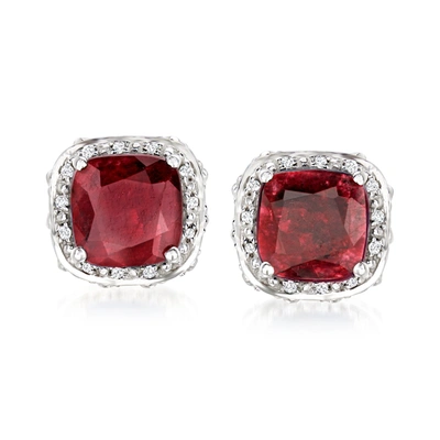 Ross-simons Ruby And . White Topaz Stud Earrings In Sterling Silver In Metallic
