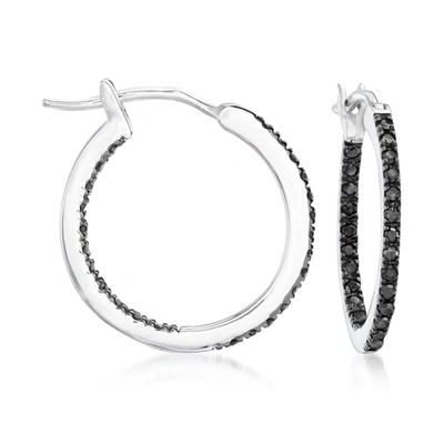 Ross-simons Black Diamond Inside-outside Hoop Earrings In Sterling Silver In White