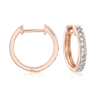 Ross-simons Diamond Huggie Hoop Earrings In 14kt White Gold In Pink