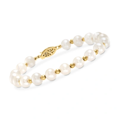 Ross-simons 6-7mm Cultured Pearl Bracelet With 14kt Yellow Gold In White