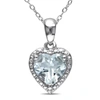 Mimi & Max 1 1/2ct Tgw Aquamarine Heart Halo Pendant With Chain In Sterling Silver In Blue