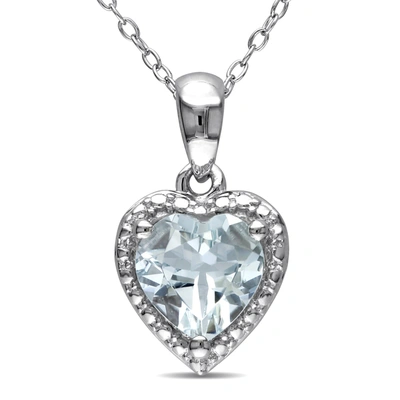 Mimi & Max 1 1/2ct Tgw Aquamarine Heart Halo Pendant With Chain In Sterling Silver In Blue