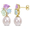 MIMI & MAX 9-9.5 MM FRESHWATER CULTURED PEARL AND 4 3/4 CT TGW MULTI-COLOR GEMSTONE DROP EARRINGS IN YELLOW PLA