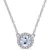 MIMI & MAX 1/10CT TW DIAMOND AND AQUAMARINE HALO NECKLACE IN STERLING SILVER
