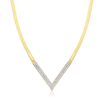 Ross-simons Diamond Chevron Herringbone Necklace In 18kt Gold Over Sterling In Multi