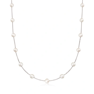 Ross-simons 6-6.5mm Cultured Pearl Station Necklace In Sterling Silver In White