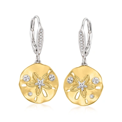 Ross-simons Diamond Sand Dollar Earrings In Sterling Silver And 18kt Gold Over Sterling In Yellow