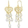 Mimi & Max 6-6.5mm Cultured Freshwater Pearl Chandelier Style Heart Drop Earrings In Yellow Plated Sterling Sil In Silver