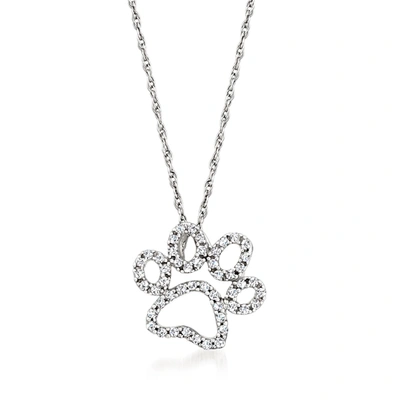 Ross-simons Diamond Paw Print Pendant Necklace In 14kt White Gold In Silver