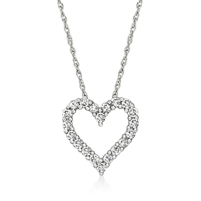 Ross-simons Diamond Open-space Heart Pendant Necklace In 14kt White Gold In Silver