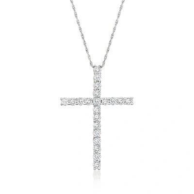 Ross-simons Diamond Cross Pendant Necklace In 14kt White Gold In Silver