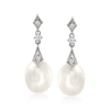 Ross-simons 8mm Cultured Pearl And . Diamond Drop Earrings In 14kt White Gold In White
