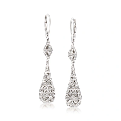 Ross-simons Diamond Teardrop Earrings In Sterling Silver In Metallic