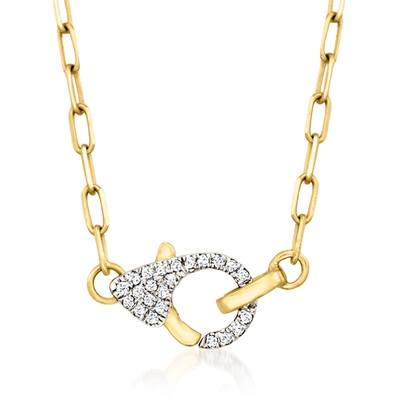 Ross-simons Pave Diamond Paper Clip Link Necklace In 14kt Yellow Gold In Silver