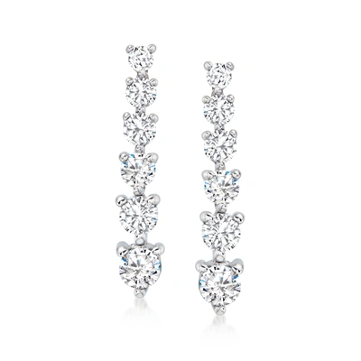 Ross-simons Diamond Graduated Linear Drop Earrings In 14kt White Gold In Silver