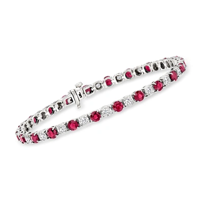 Ross-simons Ruby And Diamond Tennis Bracelet In Sterling Silver In Metallic