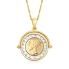 Ross-simons Genuine Lira Coin Necklace In 18kt Gold Over Sterling From Italy In Gold