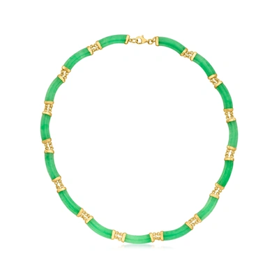 Ross-simons Curved Jade Necklace In 18kt Gold Over Sterling In Green
