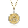 Ross-simons Diamond Bumblebee Medallion Paper Clip Link Necklace In 2-tone Sterling Silver In Gold