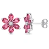 Mimi & Max Womens 4 4/5ct Tgw Pear Shape Pink Topaz And Diamond Accent Floral Stud Earrings In 10k White Gold In Pink