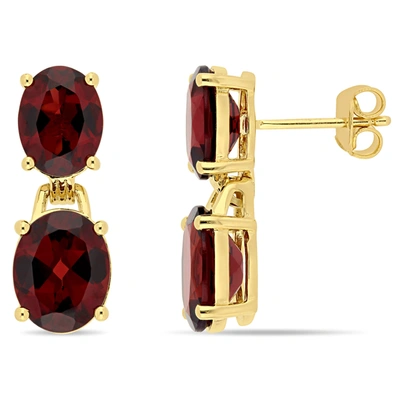 Mimi & Max 10 1/5 Ct Tgw Oval-cut Garnet Dangle Earrings In Yellow Plated Sterling Silver In Red