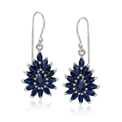 Ross-simons Sapphire Cluster Drop Earrings In Sterling Silver In Blue