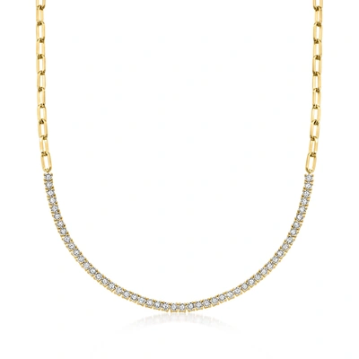 ROSS-SIMONS DIAMOND TENNIS PAPER CLIP LINK NECKLACE IN 18KT GOLD OVER STERLING