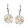 Ross-simons Sterling Silver And 14kt Gold Sand Dollar Drop Earrings With . Diamonds In Silver