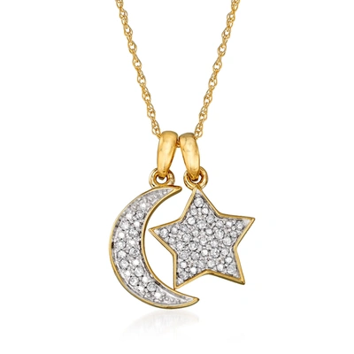 Ross-simons Pave Diamond Star And Moon Charm Necklace In 14kt Yellow Gold