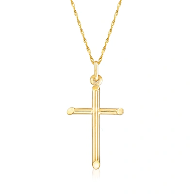 Ross-simons Italian 14kt Yellow Gold Cross Pendant Necklace In White