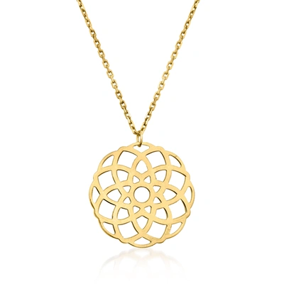 Rs Pure Ross-simons Italian 14kt Yellow Gold Geometric Flower Openwork Medallion Necklace In White