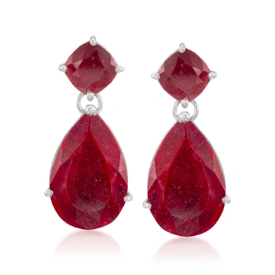 Ross-simons Opaque Ruby Drop Earrings In Sterling Silver In Red