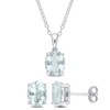 Mimi & Max 4 1/5ct Tgw Oval Aquamarine 2-piece Set Of Pendant With Chain And Earrings In Sterling Silver In Silver