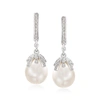 ROSS-SIMONS 9-9.5MM CULTURED PEARL AND . DIAMOND DROP EARRINGS IN STERLING SILVER