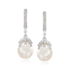 Ross-simons 9-9.5mm Cultured Pearl And . Diamond Drop Earrings In Sterling Silver In White
