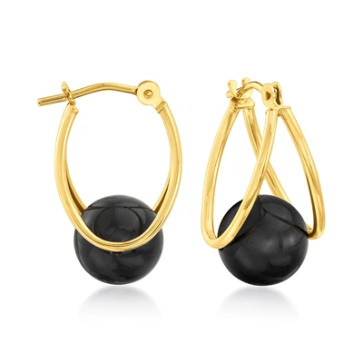 Ross-simons Black Onyx Double-hoop Earrings In 14kt Yellow Gold