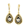 Ross-simons Black Onyx And Mother-of-pearl Flower Overlay Drop Earrings In 14kt Yellow Gold In White