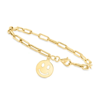 Canaria Fine Jewelry Canaria 10kt Yellow Gold Smiley Face Charm Paper Clip Link Bracelet In Multi