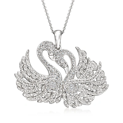 Ross-simons Diamond Swan Pendant Necklace In Sterling Silver In Multi