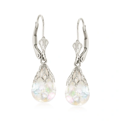 Ross-simons Floating Opal Drop Earrings In 14kt White Gold In Silver