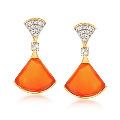 Ross-simons Carnelian And . White Topaz Drop Earrings In 18kt Gold Over Sterling In Orange