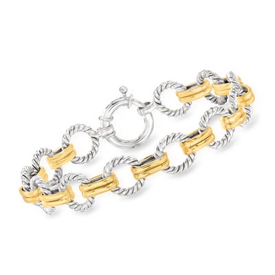 Ross-simons Two-tone Sterling Silver Twisted Circle-link Bracelet In White