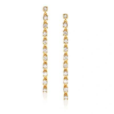 Ross-simons Diamond Linear Drop Earrings In 18kt Gold Over Sterling In White
