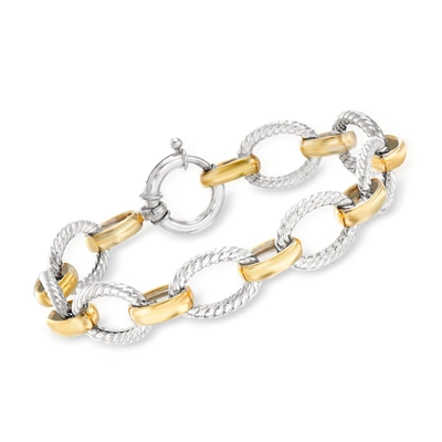 Ross-simons Sterling Silver And 18kt Gold Over Sterling Twisted Oval-link Bracelet In White